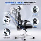 Sedia da ufficio ergonomica con schienale alto, sedia da gaming in mesh traspirante con supporto lombare regolabile e braccioli 3D
