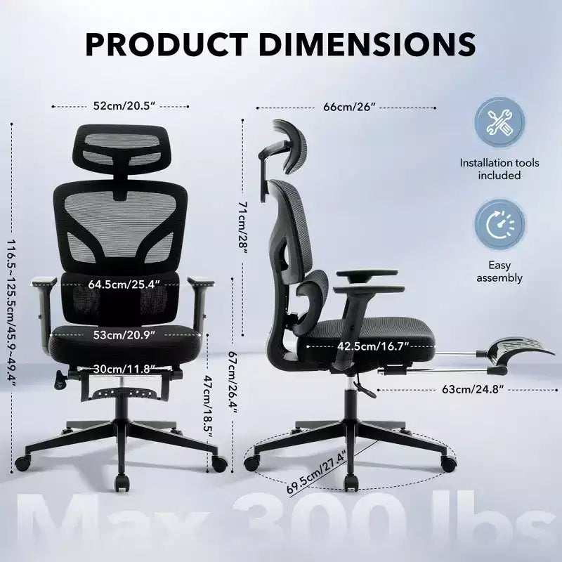 Sedia da ufficio ergonomica con schienale alto, sedia da gaming in mesh traspirante con supporto lombare regolabile e braccioli 3D