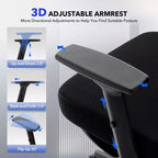 Sedia da ufficio ergonomica con schienale alto, sedia da gaming in mesh traspirante con supporto lombare regolabile e braccioli 3D