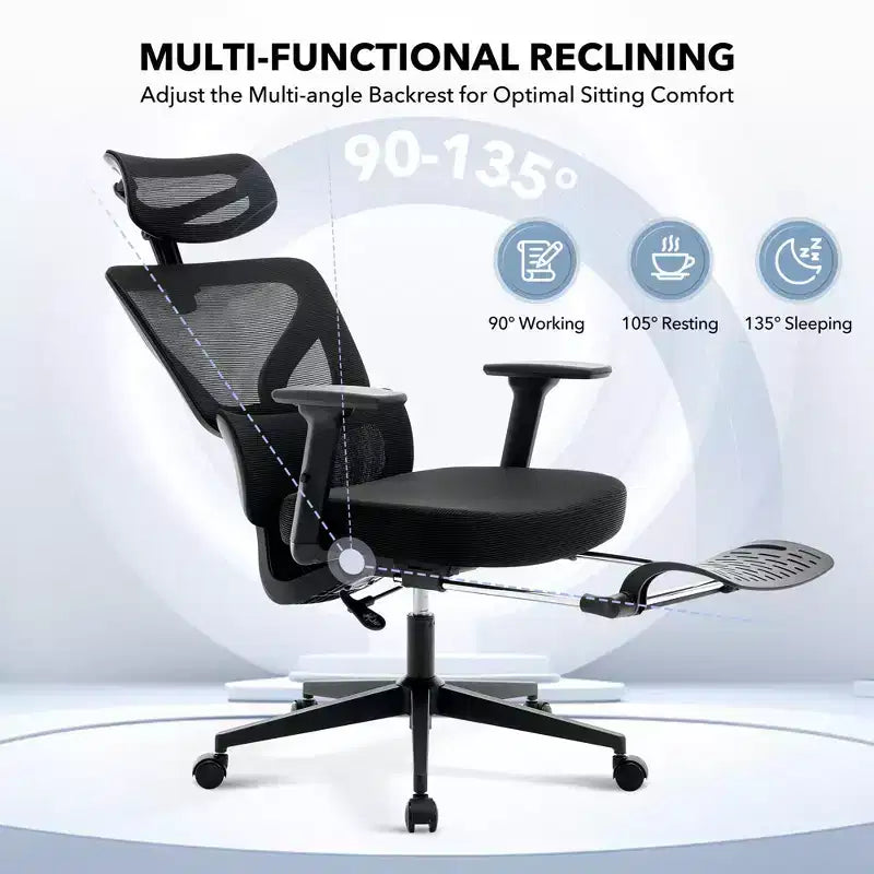 Sedia da ufficio ergonomica con schienale alto, sedia da gaming in mesh traspirante con supporto lombare regolabile e braccioli 3D
