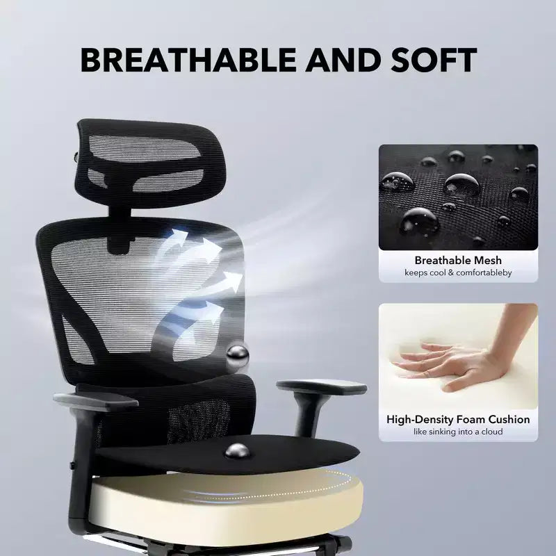 Sedia da ufficio ergonomica con schienale alto, sedia da gaming in mesh traspirante con supporto lombare regolabile e braccioli 3D