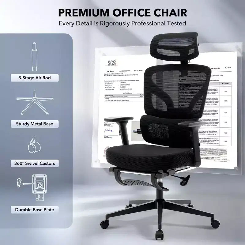 Sedia da ufficio ergonomica con schienale alto, sedia da gaming in mesh traspirante con supporto lombare regolabile e braccioli 3D