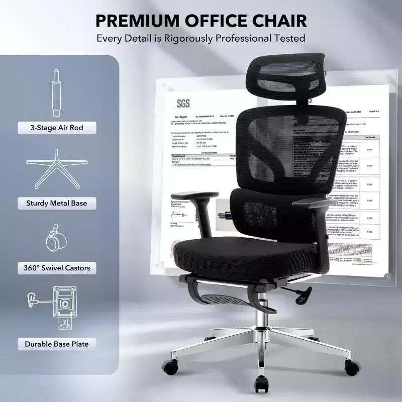 Sedia da ufficio ergonomica con schienale alto, sedia da gaming in mesh traspirante con supporto lombare regolabile e braccioli 3D