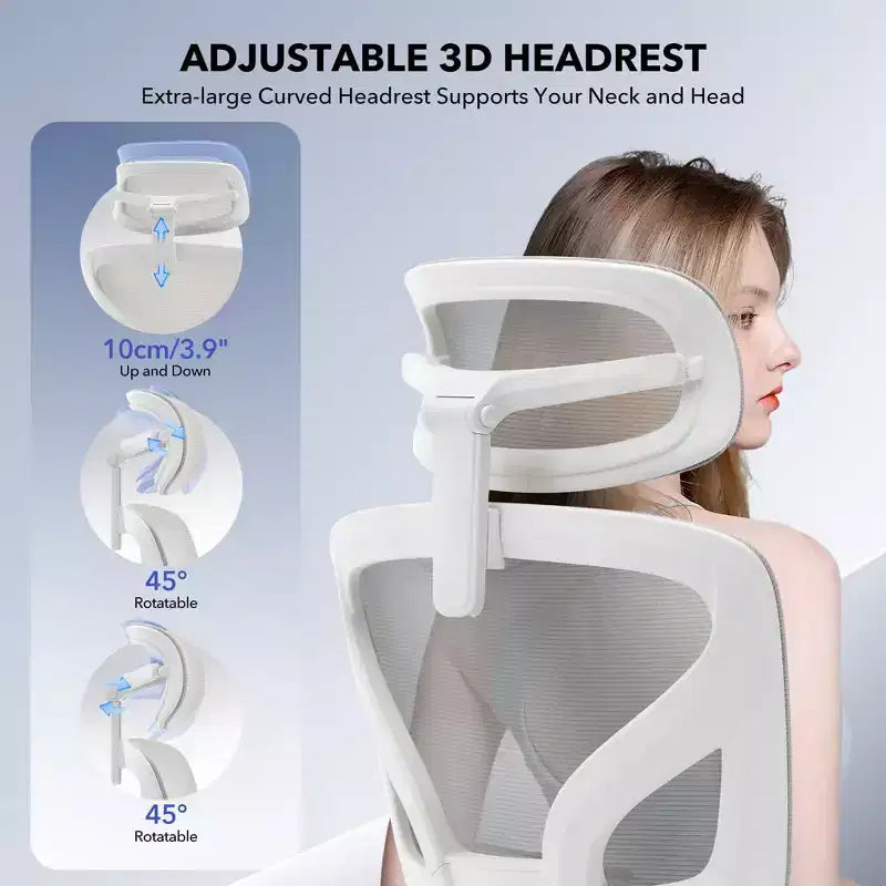 Sedia da ufficio ergonomica con schienale alto, sedia da gaming in mesh traspirante con supporto lombare regolabile e braccioli 3D