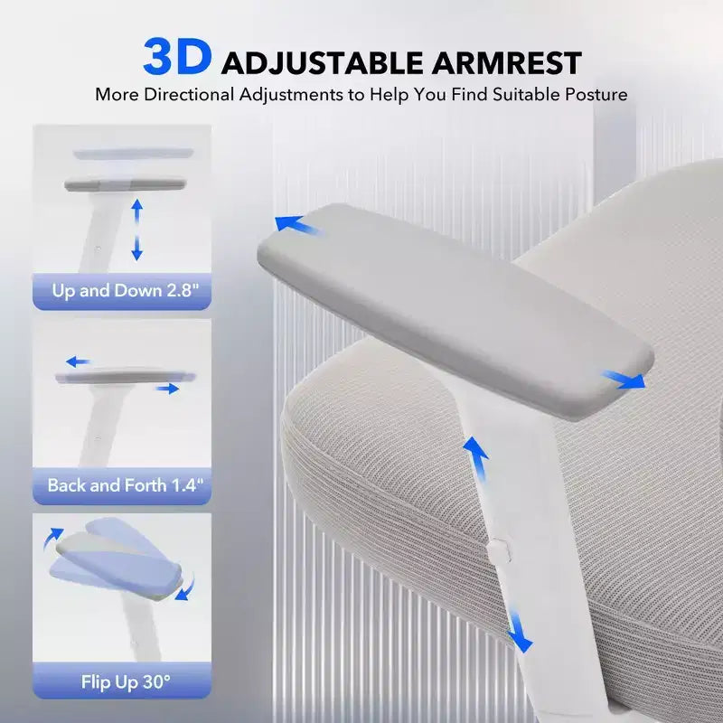 Sedia da ufficio ergonomica con schienale alto, sedia da gaming in mesh traspirante con supporto lombare regolabile e braccioli 3D