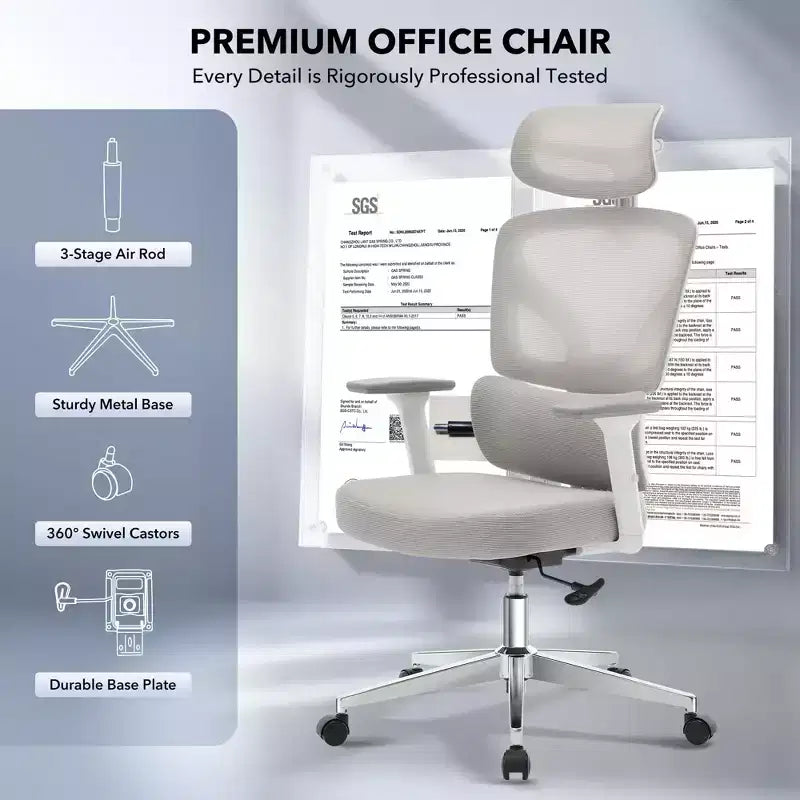 Sedia da ufficio ergonomica con schienale alto, sedia da gaming in mesh traspirante con supporto lombare regolabile e braccioli 3D