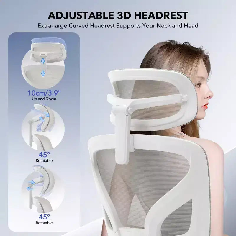 Sedia da ufficio ergonomica con schienale alto, sedia da gaming in mesh traspirante con supporto lombare regolabile e braccioli 3D