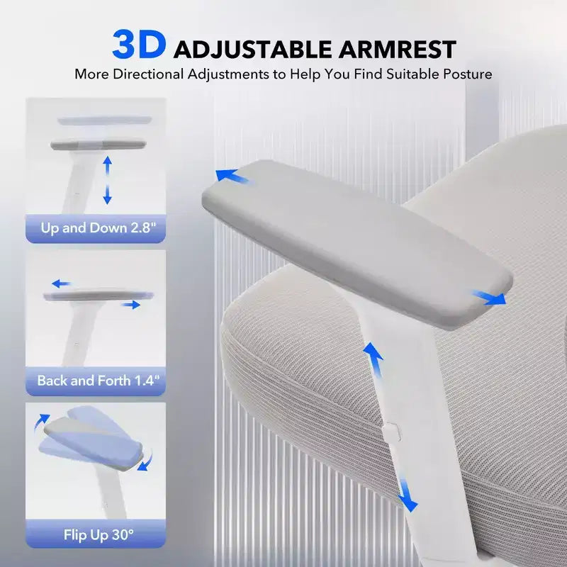 Sedia da ufficio ergonomica con schienale alto, sedia da gaming in mesh traspirante con supporto lombare regolabile e braccioli 3D