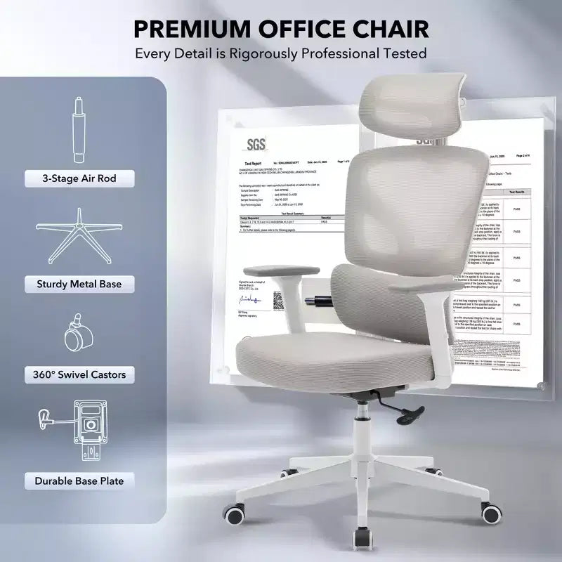 Sedia da ufficio ergonomica con schienale alto, sedia da gaming in mesh traspirante con supporto lombare regolabile e braccioli 3D