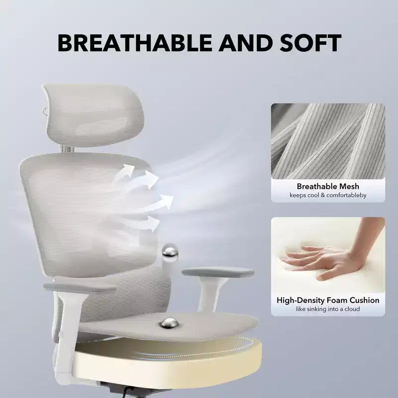 Sedia da ufficio ergonomica con schienale alto, sedia da gaming in mesh traspirante con supporto lombare regolabile e braccioli 3D