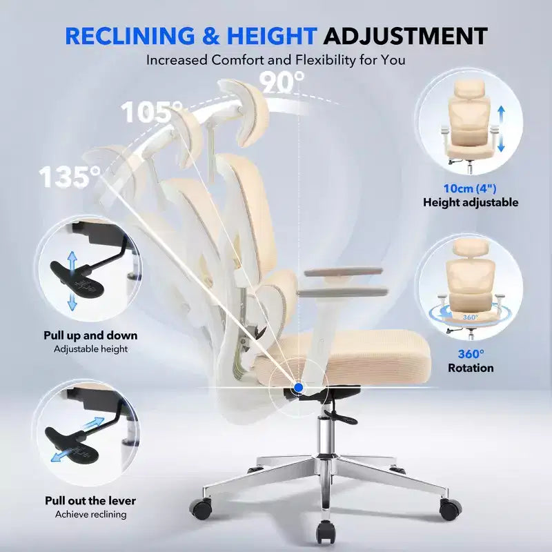 Sedia da ufficio ergonomica con schienale alto, sedia da gaming in mesh traspirante con supporto lombare regolabile e braccioli 3D