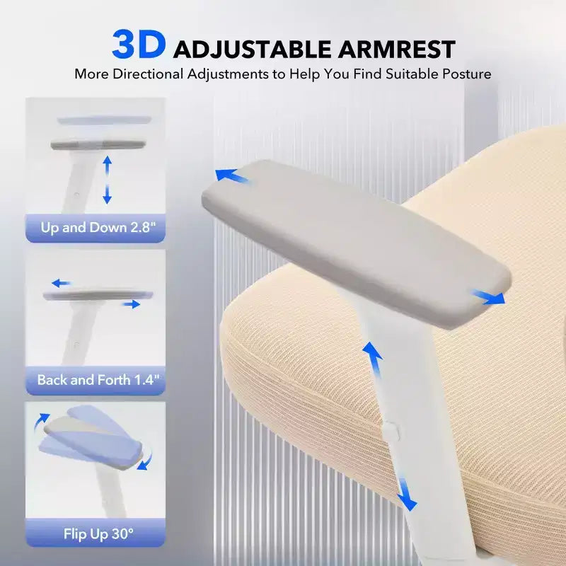 Sedia da ufficio ergonomica con schienale alto, sedia da gaming in mesh traspirante con supporto lombare regolabile e braccioli 3D