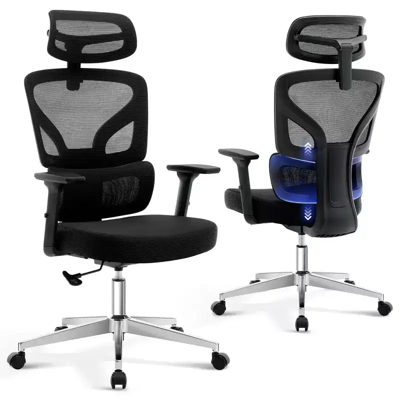 Sedia da ufficio ergonomica con schienale alto, sedia da gaming in mesh traspirante con supporto lombare regolabile e braccioli 3D