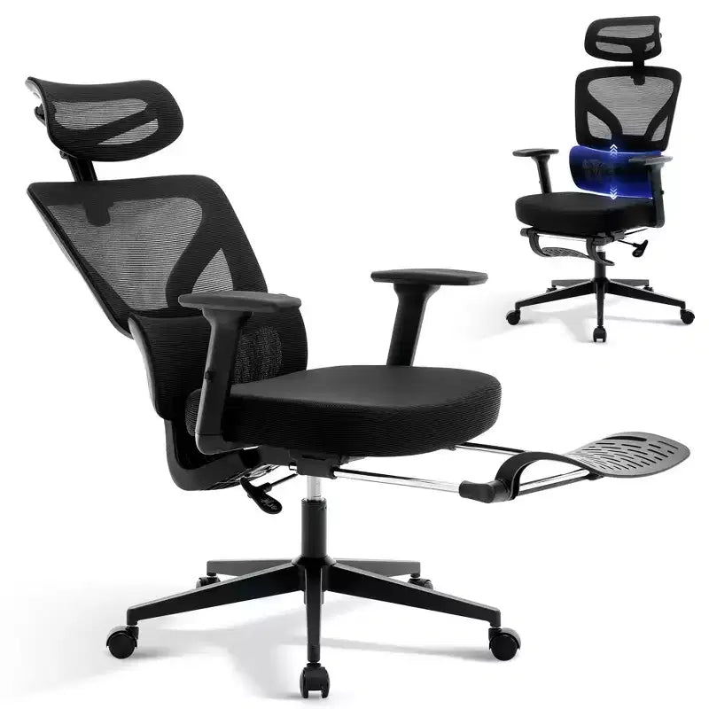 Sedia da ufficio ergonomica con schienale alto, sedia da gaming in mesh traspirante con supporto lombare regolabile e braccioli 3D