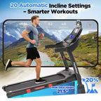 Tapis roulant pieghevole da 5.0HP per casa con 20 livelli di inclinazione automatica, APP intelligente, 300 libbre, altoparlanti Bluetooth HiFi, 64 programmi, velocità 12MPH, macchina da corsa pieghevole