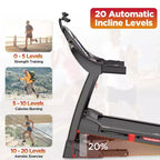 Tapis roulant pieghevole per uso domestico con motore da 4.75HP, capacità 300LB, 20 livelli di inclinazione, 71 programmi di allenamento, supporto Bluetooth e APP
