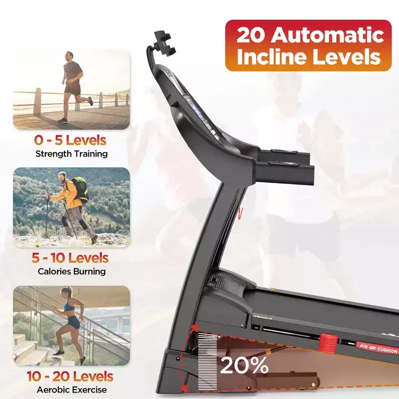 Famistar 4.5HP Folding Treadmill on Sale for Home with 20 Levels Auto Incline, 300LB Capacity, 12MPH Speed Controls, App Control, New Version, Black