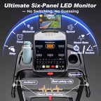 Tapis Roulant Pieghevole Intelligente con Monitoraggio dei Passi, Inclinazione Automatica a 20 Livelli, Velocità 0.6-12 MPH, Doppio Motore Silenzioso, Display LED per Uso Domestico