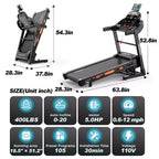 Tapis roulant 5HP 20% Auto Incline con, Tapis roulant pieghevole da 400 libbre di capacità, velocità rapida 12 MPH, 105 programmi intelligenti, controllo APP, Tapis roulant per camminata e corsa per la casa