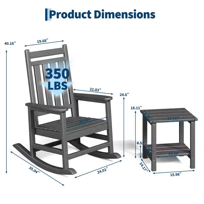 HDPE Rocking Chairs, All-Weather High Back Outdoor Rockers, Poly Lumber Patio Furniture for Porch & Garden, White
