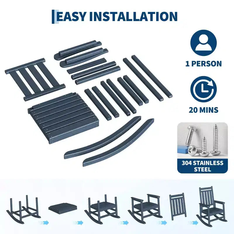 HDPE Rocking Chairs, All-Weather High Back Outdoor Rockers, Poly Lumber Patio Furniture for Porch & Garden, White