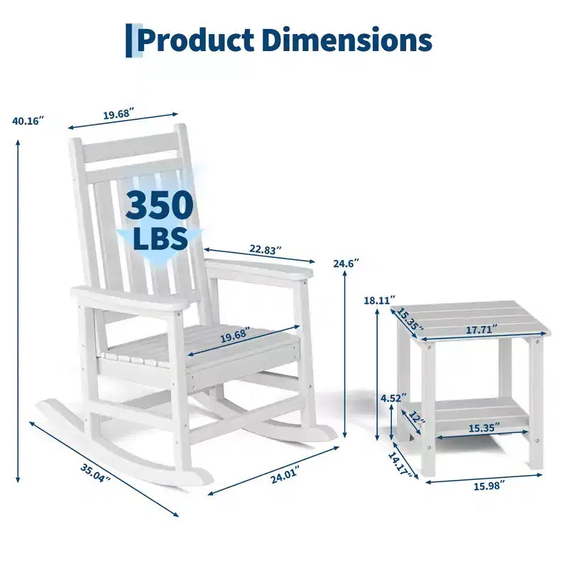 HDPE Rocking Chairs, All-Weather High Back Outdoor Rockers, Poly Lumber Patio Furniture for Porch & Garden, White