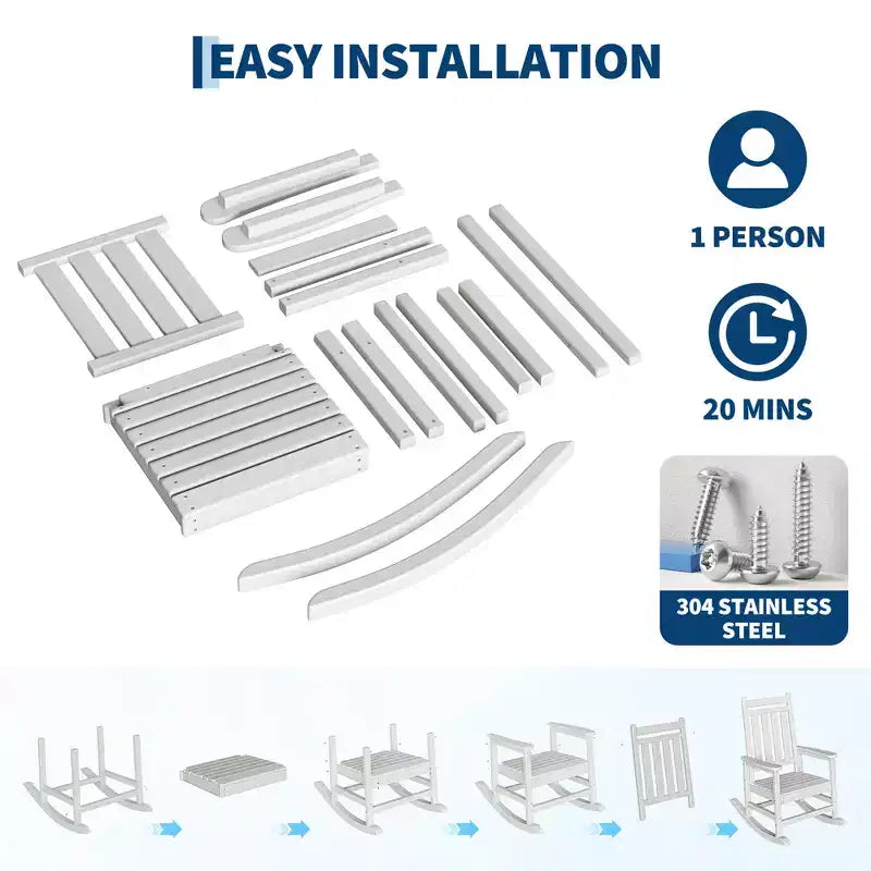 HDPE Rocking Chairs, All-Weather High Back Outdoor Rockers, Poly Lumber Patio Furniture for Porch & Garden, White