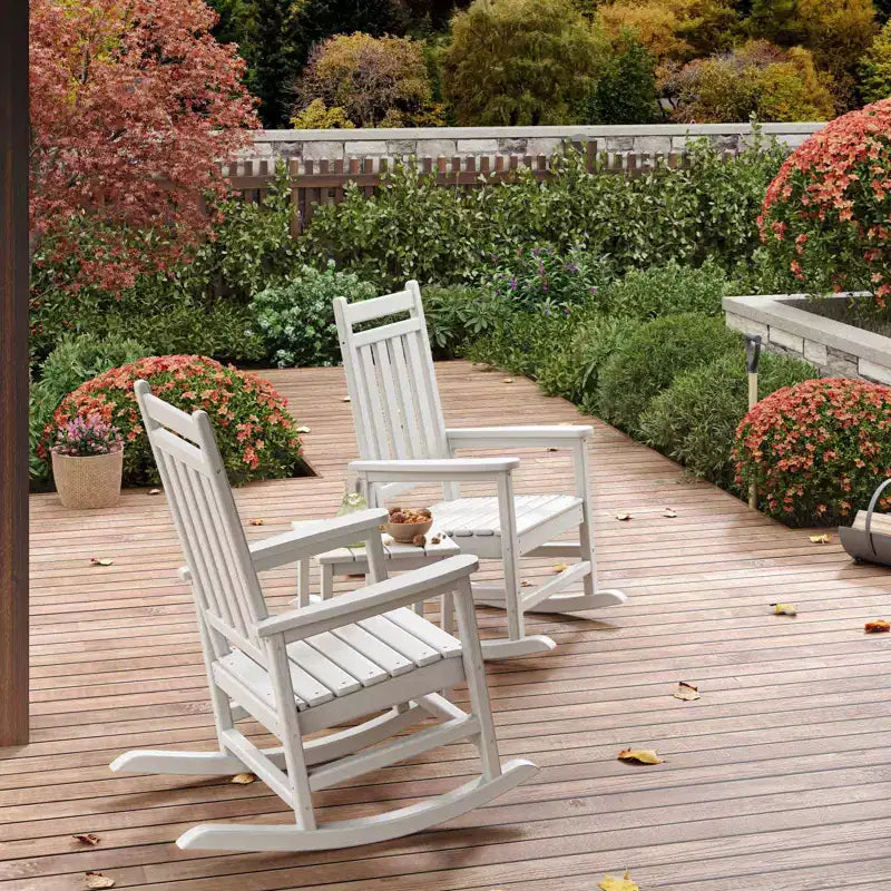 HDPE Rocking Chairs, All-Weather High Back Outdoor Rockers, Poly Lumber Patio Furniture for Porch & Garden, White