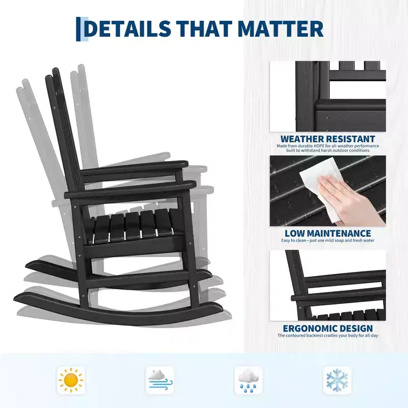 HDPE Rocking Chairs, All-Weather High Back Outdoor Rockers, Poly Lumber Patio Furniture for Porch & Garden, White