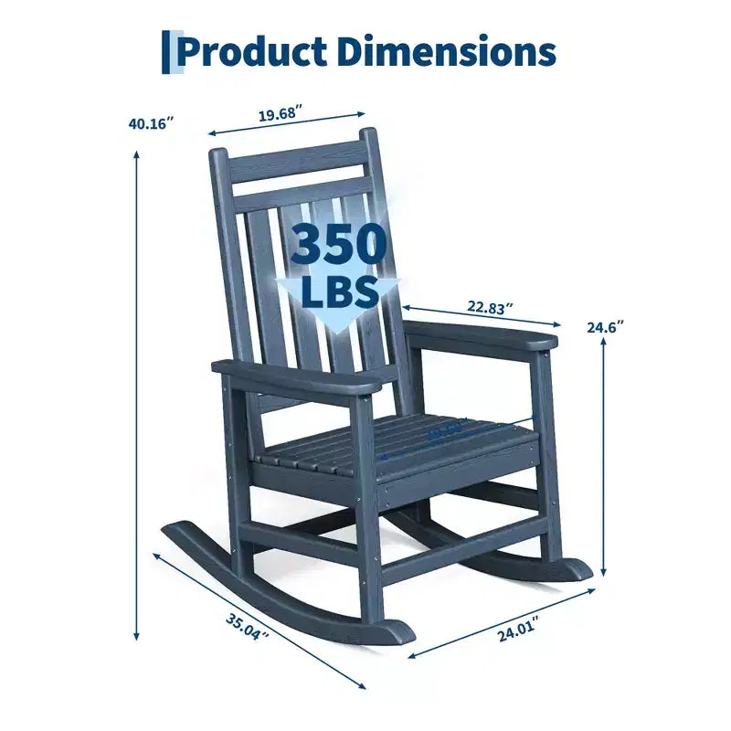 HDPE Rocking Chairs, All-Weather High Back Outdoor Rockers, Poly Lumber Patio Furniture for Porch & Garden, White