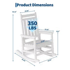 HDPE Rocking Chairs, All-Weather High Back Outdoor Rockers, Poly Lumber Patio Furniture for Porch & Garden, White