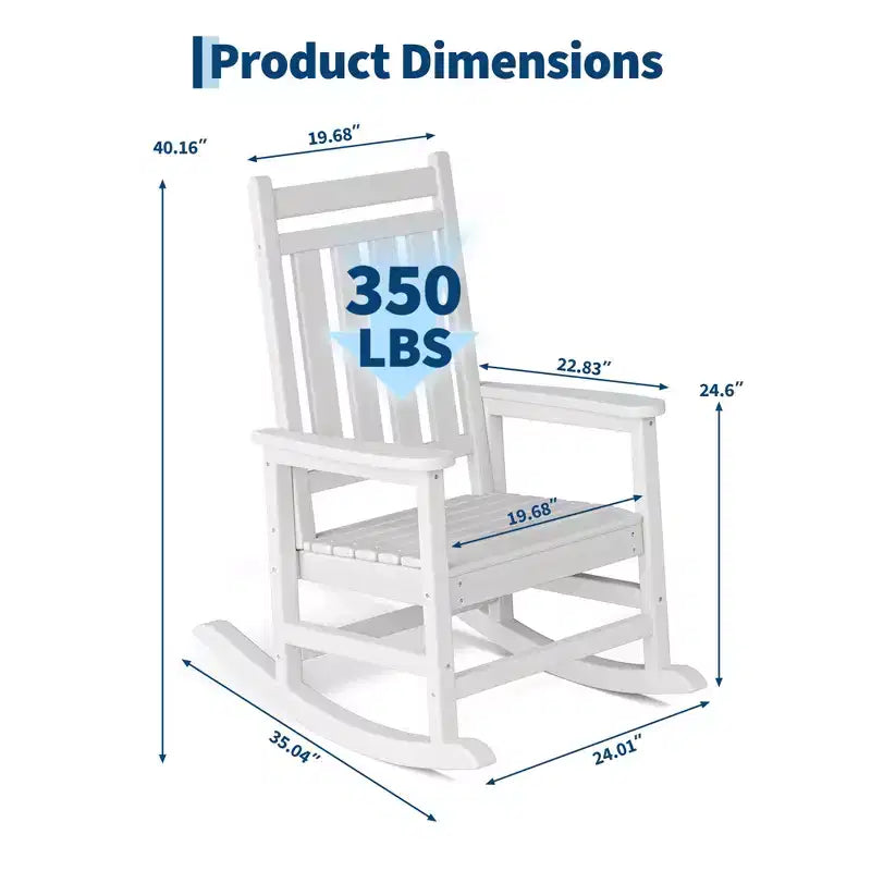 HDPE Rocking Chairs, All-Weather High Back Outdoor Rockers, Poly Lumber Patio Furniture for Porch & Garden, White