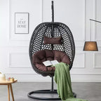 Swinging Chair Hammock Egg Chair Patio Wicker Swing Egg Hanging Chair With Stand, 350lbs Maximum Weight Capacity, Black