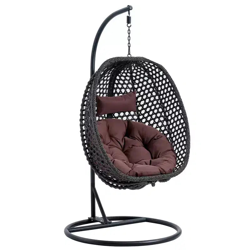 Dondolo Sedia Sospesa a Uovo da Giardino in Vimini con Supporto, Capacità Massima 158 kg, Nero