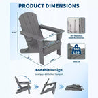 Folding Adirondack Chairs, All-Weather HDPE Outdoor Seating with Wood Texture & Cup Holders for Patio, Fire Pit, and Garden,White