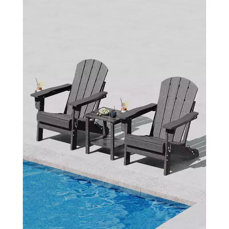 Folding Adirondack Chairs, All-Weather HDPE Outdoor Seating with Wood Texture & Cup Holders for Patio, Fire Pit, and Garden,White