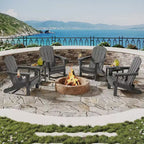 Folding Adirondack Chairs, All-Weather HDPE Outdoor Seating with Wood Texture & Cup Holders for Patio, Fire Pit, and Garden,White
