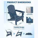 Folding Adirondack Chairs, All-Weather HDPE Outdoor Seating with Wood Texture & Cup Holders for Patio, Fire Pit, and Garden,White