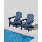 Folding Adirondack Chairs, All-Weather HDPE Outdoor Seating with Wood Texture & Cup Holders for Patio, Fire Pit, and Garden,White