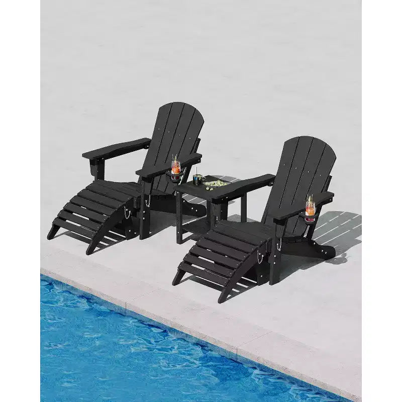 Folding Adirondack Chairs, All-Weather HDPE Outdoor Seating with Wood Texture & Cup Holders for Patio, Fire Pit, and Garden,White