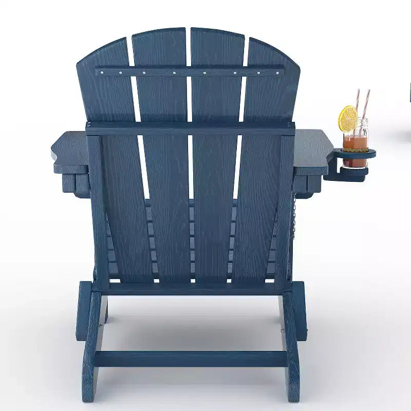 Folding Adirondack Chairs, All-Weather HDPE Outdoor Seating with Wood Texture & Cup Holders for Patio, Fire Pit, and Garden,White