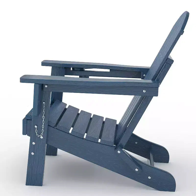 Folding Adirondack Chairs, All-Weather HDPE Outdoor Seating with Wood Texture & Cup Holders for Patio, Fire Pit, and Garden,White