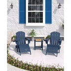 Folding Adirondack Chairs, All-Weather HDPE Outdoor Seating with Wood Texture & Cup Holders for Patio, Fire Pit, and Garden,White