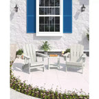 Folding Adirondack Chairs, All-Weather HDPE Outdoor Seating with Wood Texture & Cup Holders for Patio, Fire Pit, and Garden,White