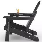 Folding Adirondack Chairs, All-Weather HDPE Outdoor Seating with Wood Texture & Cup Holders for Patio, Fire Pit, and Garden,White