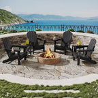 Folding Adirondack Chairs, All-Weather HDPE Outdoor Seating with Wood Texture & Cup Holders for Patio, Fire Pit, and Garden,White