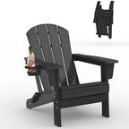 Folding Adirondack Chairs, All-Weather HDPE Outdoor Seating with Wood Texture & Cup Holders for Patio, Fire Pit, and Garden,White