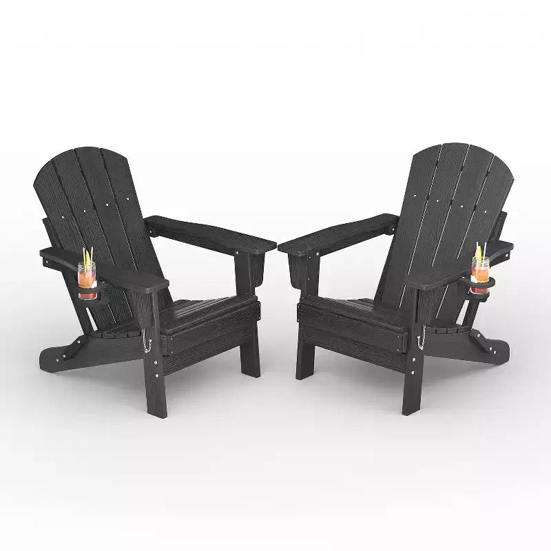 Sedie Adirondack pieghevoli, sedute da esterno in HDPE per tutte le stagioni con texture effetto legno e portabicchieri per patio, braciere e giardino, bianco