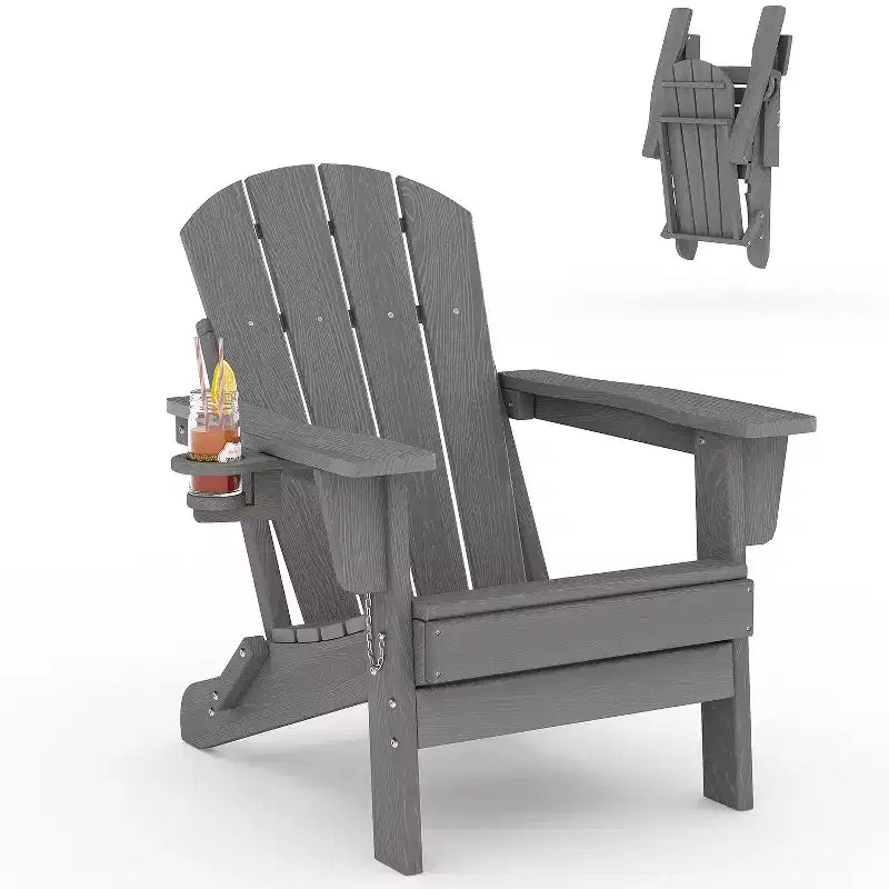 Sedie Adirondack pieghevoli, sedute da esterno in HDPE per tutte le stagioni con texture effetto legno e portabicchieri per patio, braciere e giardino, bianco