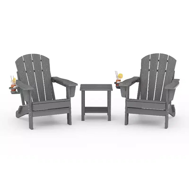 Sedie Adirondack pieghevoli, sedute da esterno in HDPE per tutte le stagioni con texture effetto legno e portabicchieri per patio, braciere e giardino, bianco